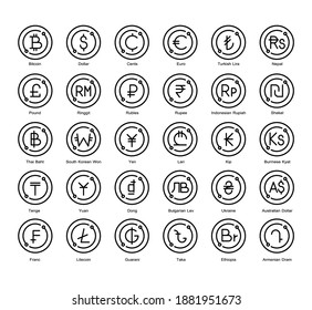 Currency 30 Outline icons set. Icon design for UX, UI, web, app, brochure, flyer, presentation design, etc. vector and illustration.