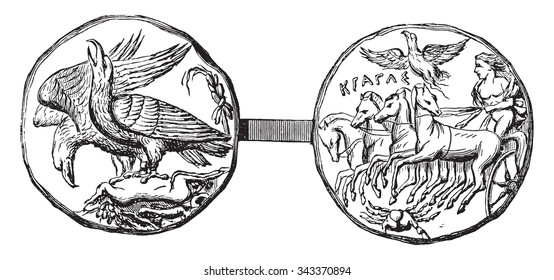 Currency of Agrigento, vintage engraved illustration. Industrial encyclopedia E.-O. Lami - 1875.
