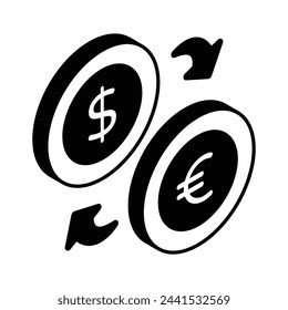Currency with arrow denoting money exchange vector, currency convertor isometric icon