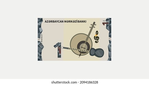 The currency of Azerbaijan is 1 new manats vector illustration
