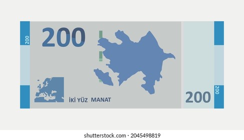 The currency of Azerbaijan is 200 manats vector illustration
