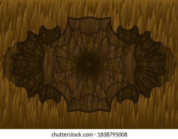 Currency badge design on Hairy Brown fur background. Animal chic background. Vector illustration. 