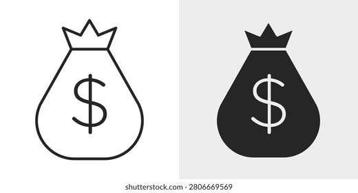 Currency Bag Icon represents money savings, wealth, and financial assets.