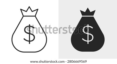 Currency Bag Icon represents money savings, wealth, and financial assets.