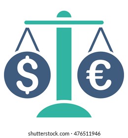 Currency Balance icon. Vector style is bicolor flat iconic symbol, cobalt and cyan colors, white background.