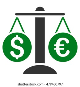 Currency Balance icon. Vector style is bicolor flat iconic symbol, green and gray colors, white background.