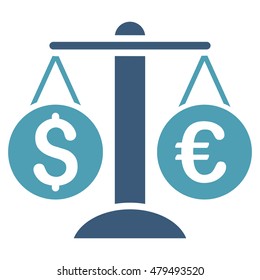Currency Balance icon. Vector style is bicolor flat iconic symbol, cyan and blue colors, white background.