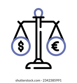 Moneda con escala de balance, icono de moda del balance monetario