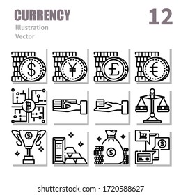 Currency, Banking And Money icons set, outline symbol, Vector and illustration Set 2