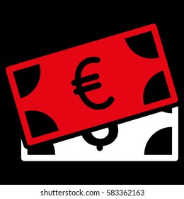 Currency Banknotes vector icon. Illustration style is a flat iconic bicolor red and white symbol on black background.