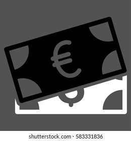 Currency Banknotes vector pictogram. Illustration style is a flat iconic bicolor black and white symbol on gray background.