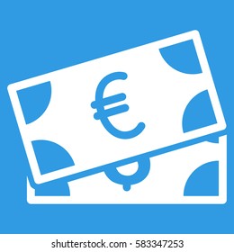 Currency Banknotes vector pictogram. Illustration style is a flat iconic white symbol on blue background.