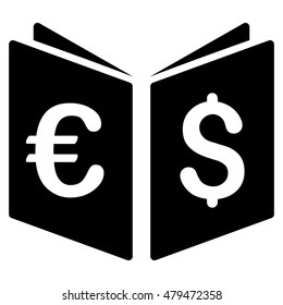 Currency Book icon. Vector style is flat iconic symbol, black color, white background.