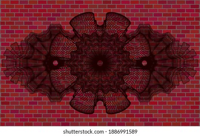 Muro de ladrillo de moneda emblema realista. Los azulejos de fondo son delicados. Ilustración artística. 