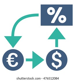 Currency Cashflow icon. Vector style is bicolor flat iconic symbol, cobalt and cyan colors, white background.