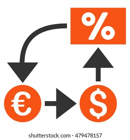 Currency Cashflow icon. Vector style is bicolor flat iconic symbol, orange and gray colors, white background.