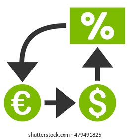 Currency Cashflow icon. Vector style is bicolor flat iconic symbol, eco green and gray colors, white background.