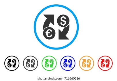 Currency Change icon. Vector illustration style is a flat iconic currency change gray rounded symbol inside light blue circle with black, gray, green, blue, red, orange color additional versions.