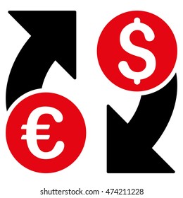 Currency Change icon. Vector style is bicolor flat iconic symbol, intensive red and black colors, white background.