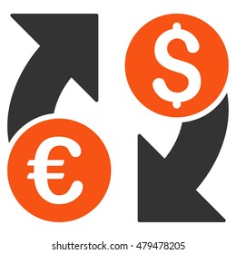 Currency Change icon. Vector style is bicolor flat iconic symbol, orange and gray colors, white background.