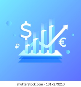 Currency chart and signs icon
