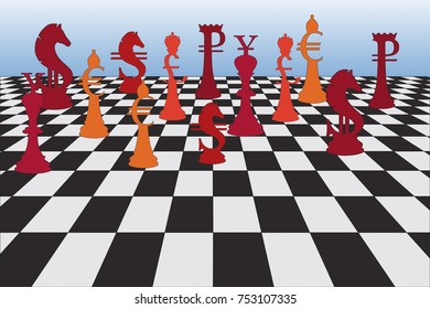 currency chess on chessboard