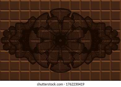 Currency chocolate bar realistic badge. Brown luxurious background. Intense illustration. 