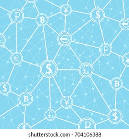 currency in the circles on a blue background