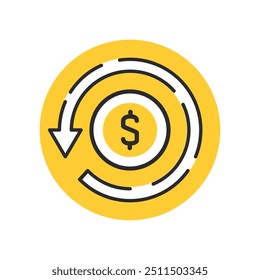 Currency Circulate arrow icon with dollar sign. Return money, cash back icon.