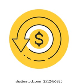 Moeda Ícone de seta Circular com sinal de dólar. Devolver dinheiro, ilustração de devolução de dinheiro.