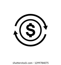 Currency circulate icon. Automatic recurring payments. Billing cycle line icon for apps and websites. Money transfer vector illustration, flat design in black.