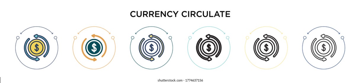Currency circulate icon in filled, thin line, outline and stroke style. Vector illustration of two colored and black currency circulate vector icons designs can be used for mobile, ui, web