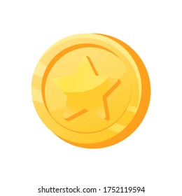 Currency coin icon. golden coin bordered with star texture. Graphic user interface for 2d game design element. Vector illustration