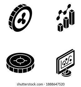 
Currency Coins and Analytics Glyph Isometric Icons Pack 