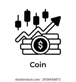 Monedas de moneda con candelabro gráfico que muestra concepto icono de dinero Crecimiento, vector de comercio