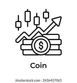 Monedas de moneda con candelabro gráfico que muestra concepto icono de dinero Crecimiento, vector de comercio