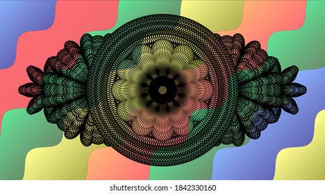 Currency Colorful candy multicolored realistic emblem. Curvy luxurious background. Illustration. 