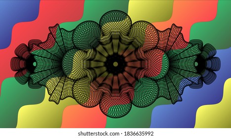 Currency Colorful emblem. Curvy chic background. Intense illustration. 