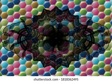 Currency Colorful emblem. Hexagon fancy background. Illustration. 