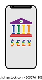 Currency comes in all colors, and banks support PRIDE. Simple vector design with the common bank logo and currency symbols in pride colors. 