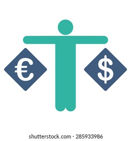 Currency compare icon from Business Bicolor Set. Vector style: flat bicolor symbols, cobalt and cyan colors, rounded angles, white background.