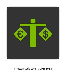 Currency compare icon. Vector style is eco green and gray colors, flat rounded square button on a white background.
