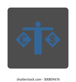 Currency compare icon. Vector style is cobalt and gray colors, flat rounded square button on a white background.