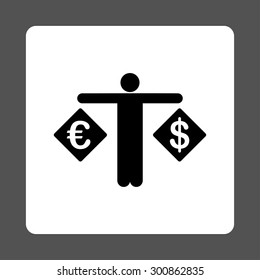 Currency compare icon. Vector style is black and white colors, flat rounded square button on a gray background.