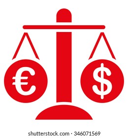 Currency Compare vector icon. Style is flat symbol, red color, rounded angles, white background.