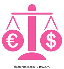 Currency Compare vector icon. Style is flat symbol, pink color, rounded angles, white background.