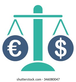 Currency Compare vector icon. Style is bicolor flat symbol, cobalt and cyan colors, rounded angles, white background.