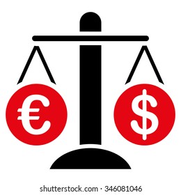 Currency Compare vector icon. Style is bicolor flat symbol, intensive red and black colors, rounded angles, white background.