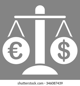 Currency Compare vector icon. Style is flat symbol, white color, rounded angles, gray background.