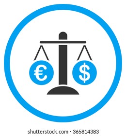 Currency Compare vector icon. Style is bicolor flat circled symbol, blue and gray colors, rounded angles, white background.